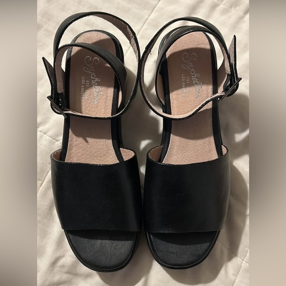 Seychelles Black Leather Sandals